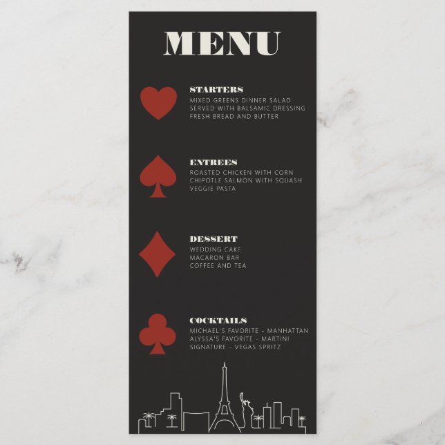 Las Vegas Casino Skyline Wedding Reception Menu (Front)
