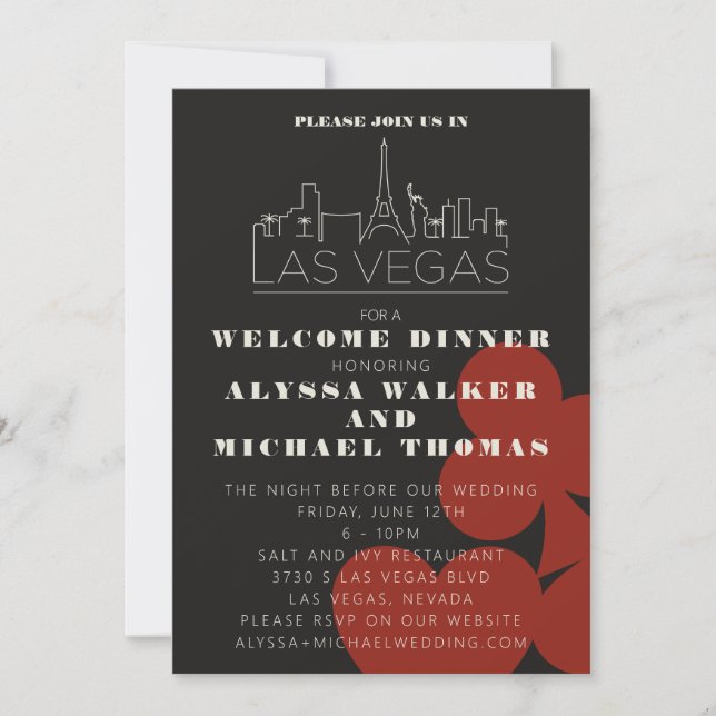 Las Vegas Casino Skyline Wedding Rehearsal Dinner Invitation (Front)