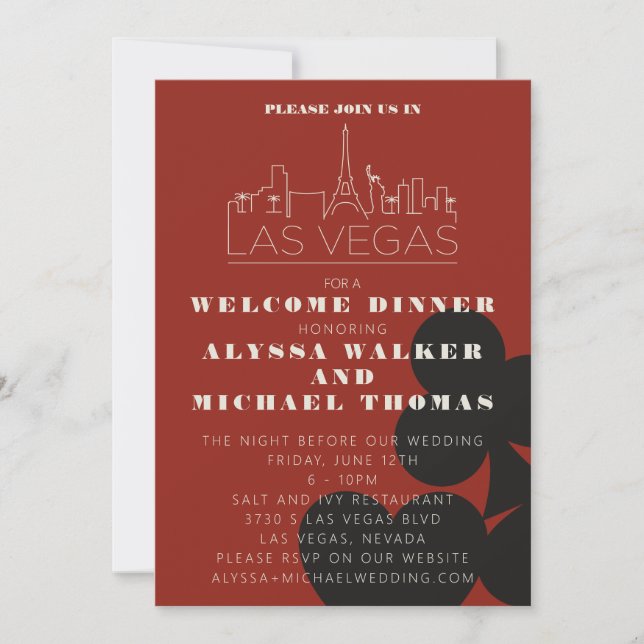 Las Vegas Casino Skyline Wedding Rehearsal Dinner Invitation (Front)