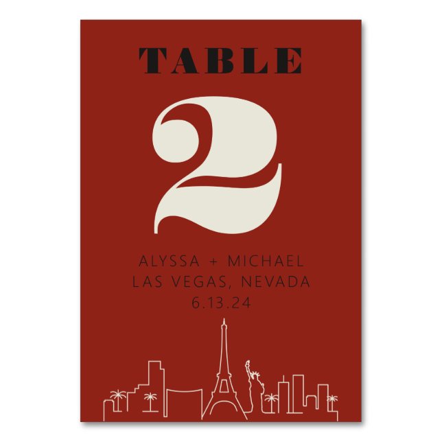 Las vegas Casino Skyline Wedding Table Number (Front)