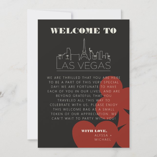 Las Vegas Casino Skyline Wedding Welcome Itinerary Invitation (Front)