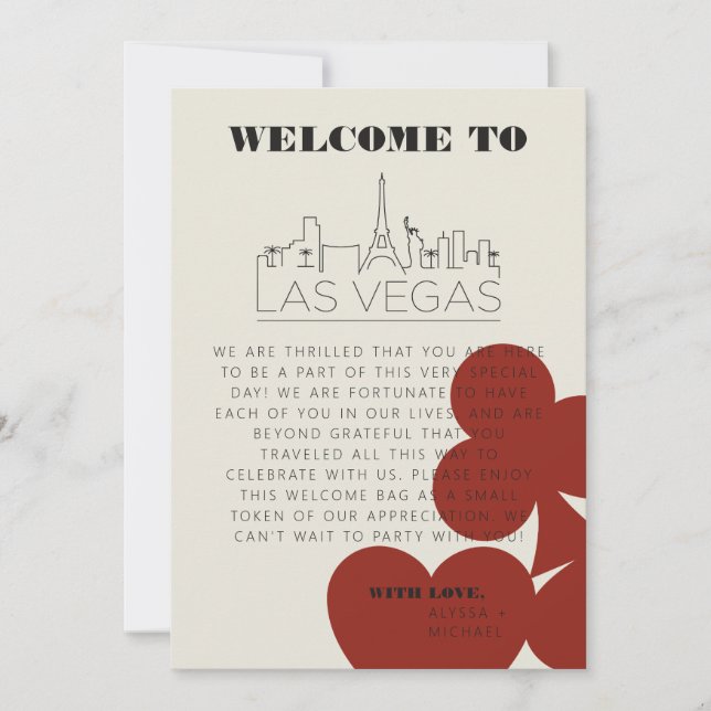 Las Vegas Casino Skyline Wedding Welcome Itinerary Invitation (Front)