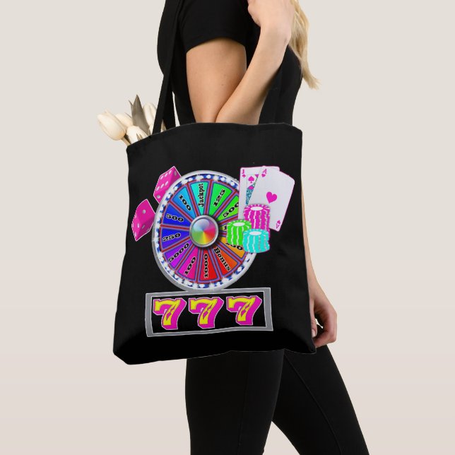 Las Vegas Casino Slot Wheel Cards Dice And Sevens Tote Bag (Close Up)