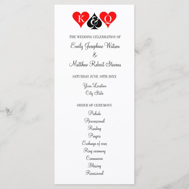 Las Vegas casino theme wedding ceremony program (Front)