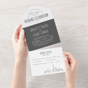 Las Vegas Deco Skyline   Wedding All In One Invitation