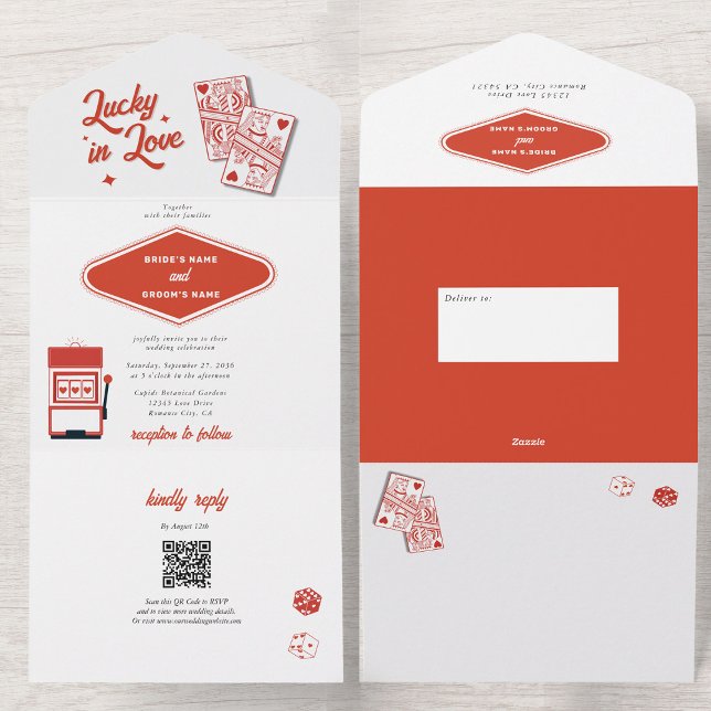 Las Vegas Destination Casino Lucky in Love Wedding All In One Invitation (Las Vegas Destination Casino Lucky in Love Wedding All In One Invitation)