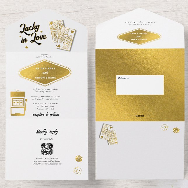 Las Vegas Destination Casino Lucky in Love Wedding All In One Invitation (Las Vegas Destination Casino Lucky in Love Wedding All In One Invitation)