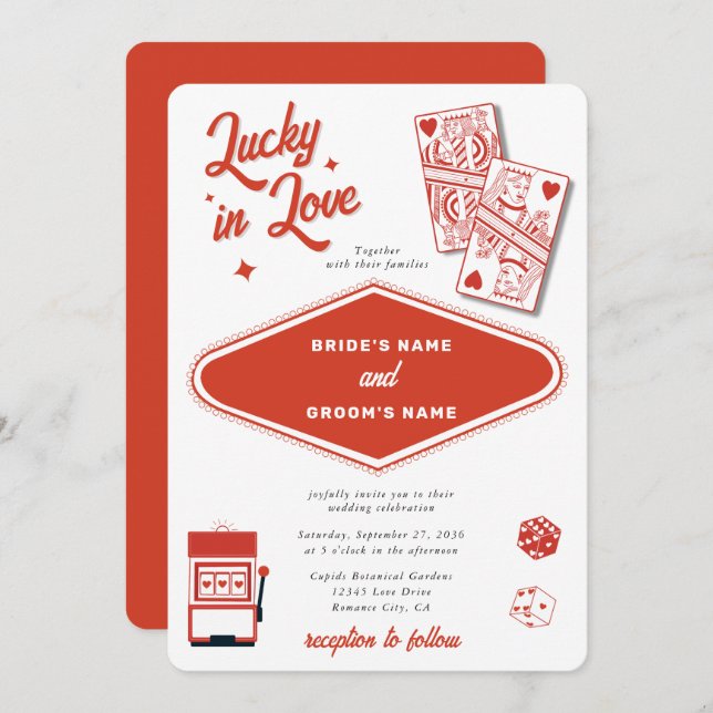 Las Vegas Destination Casino Lucky in Love Wedding Invitation (Front/Back)
