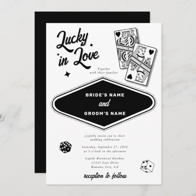 Las Vegas Destination Casino Lucky in Love Wedding Invitation (Front/Back)
