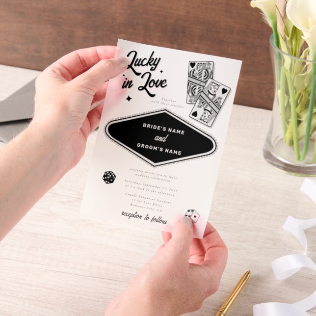 Las Vegas Destination Casino Lucky in Love Wedding Vellum Invitations (Handheld)