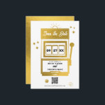Las Vegas Destination Casino Slot Machine Wedding  Save The Date<br><div class="desc">A unique hand drawn Las Vegas Casino themed wedding design. A modern destination Las Vegas, Nevada wedding theme featuring playing cards, casino gambling themed illustrations. A faux gold Las Vegas wedding save the date card design ideal for casino themed weddings. Matching wedding invitations and other stationery items are also available....</div>