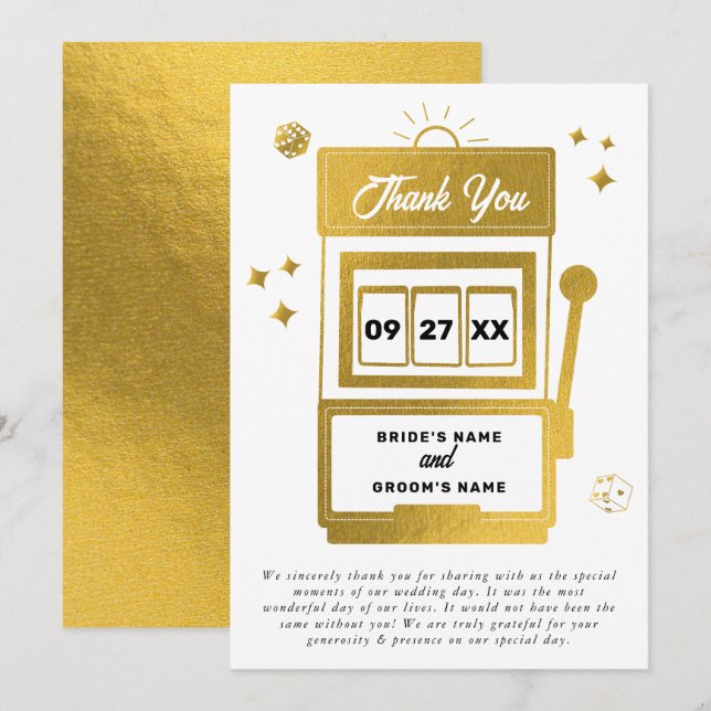Las Vegas Destination Casino Slot Machine Wedding Thank You Card (Front/Back)
