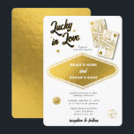 Las Vegas Destination Casino Wedding Lucky in Love Invitation<br><div class="desc">A unique hand drawn Las Vegas Casino themed wedding "lucky in love" design. A modern destination Las Vegas, Nevada wedding theme featuring playing cards, casino gambling themed illustrations. A faux gold Las Vegas wedding invitation design ideal for casino themed weddings. Matching wedding stationery items and other wedding invite formats are...</div>