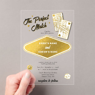 Las Vegas Destination Perfect Match Wedding Gold Acrylic Invitations
