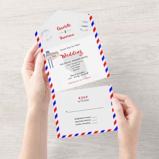 Las Vegas Destination Wedding Airmail All In One I All In One Invitation (Tearaway)