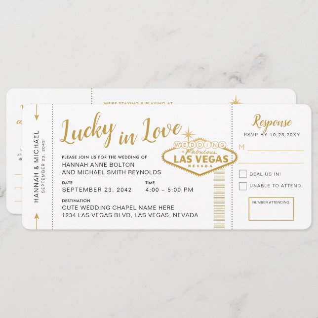Las Vegas Destination Wedding Boarding Pass Ticket Invitation (Front/Back)