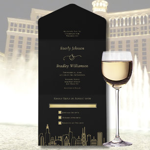 Las Vegas Destination Wedding Elegant Black Gold All In One Invitation