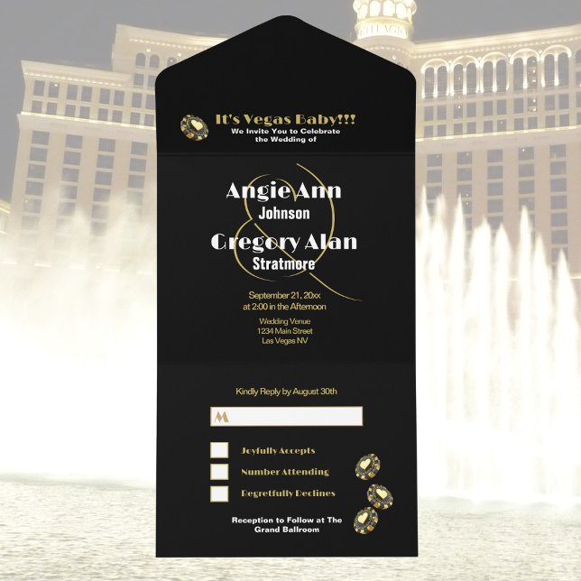 Las Vegas Destination Wedding Elegant Black Gold All In One Invitation (Creator Uploaded)