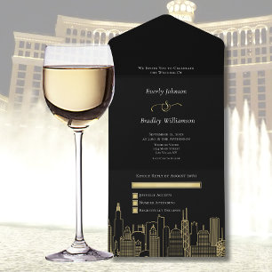 Las Vegas Destination Wedding Elegant Black Gold All In One Invitation