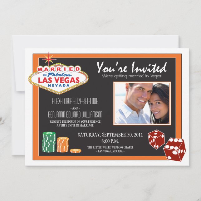 Las Vegas Destination Wedding Invitation (orange) (Front)