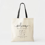 Las Vegas Destination Wedding Welcome Bag<br><div class="desc">Welcome guests to your Las Vegas wedding or elopement with these cute personalised tote bags. Design features "welcome" in modern handwritten calligraphy script, with space to personalise with your wedding location, names and date. An illustration of a pair of aces completes the design for a fun and lighthearted Vegas casino...</div>