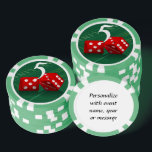 Las Vegas Dice Craps Table Poker Chips<br><div class="desc">* Crap table background with red Las Vegas Dice - a real Gamblers Delight ! * Nice as a parting gift, wedding reception gifts or Las Vegas personalised Wedding gift for your wedding crew. * Poker chips have nine colour options. * Choose font style, colour and size of text for...</div>