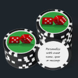 Las Vegas Dice Poker Chips<br><div class="desc">* Green background with red Las Vegas Dice - a real Gamblers Delight ! * Nice as a parting gift, wedding reception gifts or Las Vegas personalised Wedding gift for your wedding crew. * Poker chips have nine colour options. * Change background colour to colour of your choice. * Choose...</div>