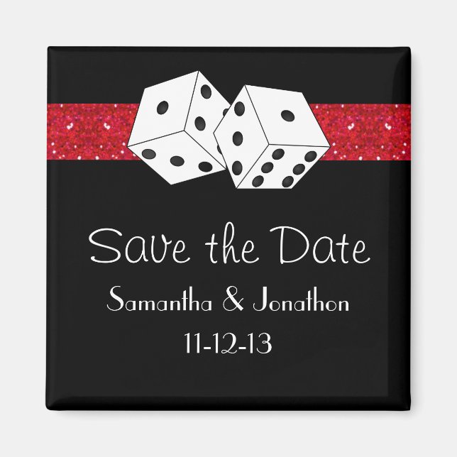 Las Vegas Dice Theme Hot Red Black Save the Date Magnet (Front)