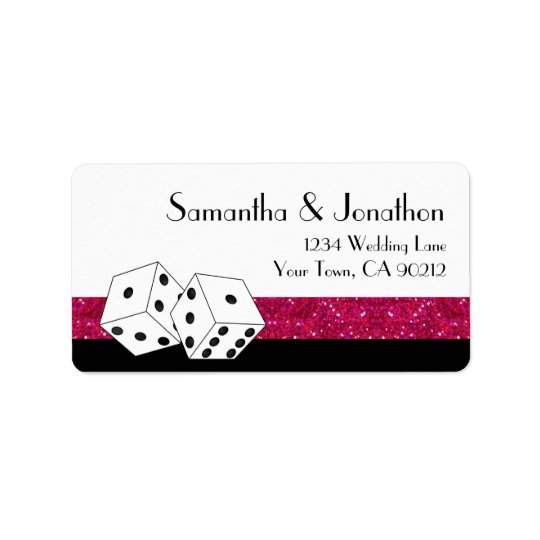 Las Vegas Dice Theme Hot White Pink Glitter Look Address Label