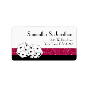 Las Vegas Dice Theme Hot White Pink Glitter Look Label