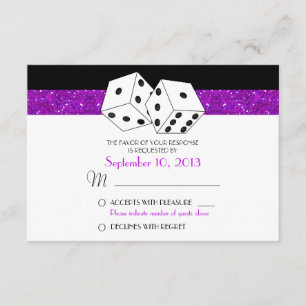 Las Vegas Dice Theme RSVP Purple Faux Glitter Card