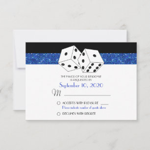 Las Vegas Dice Theme RSVP Royal Blue Faux Glitter Card