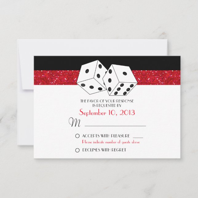 Las Vegas Dice Theme RSVP Ruby Red Faux Glitter (Front)