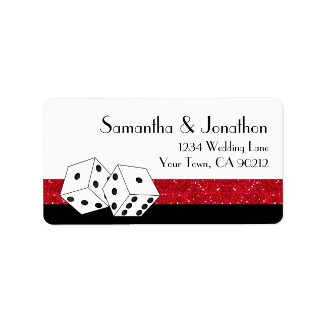 Las Vegas Dice Theme Ruby Red & Black Faux Glitter Label (Front)