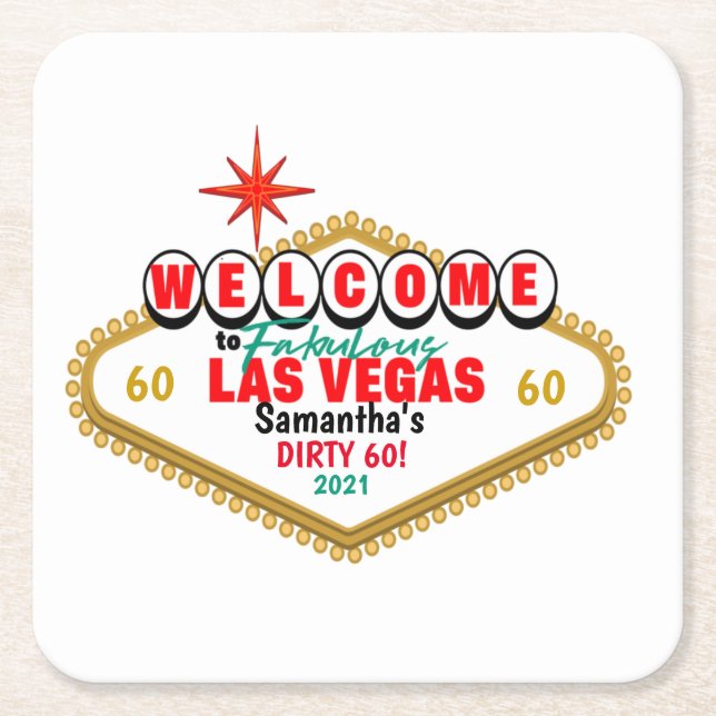 Las Vegas Dirty Birthday Party Custom Matching Square Paper Coaster (Front)