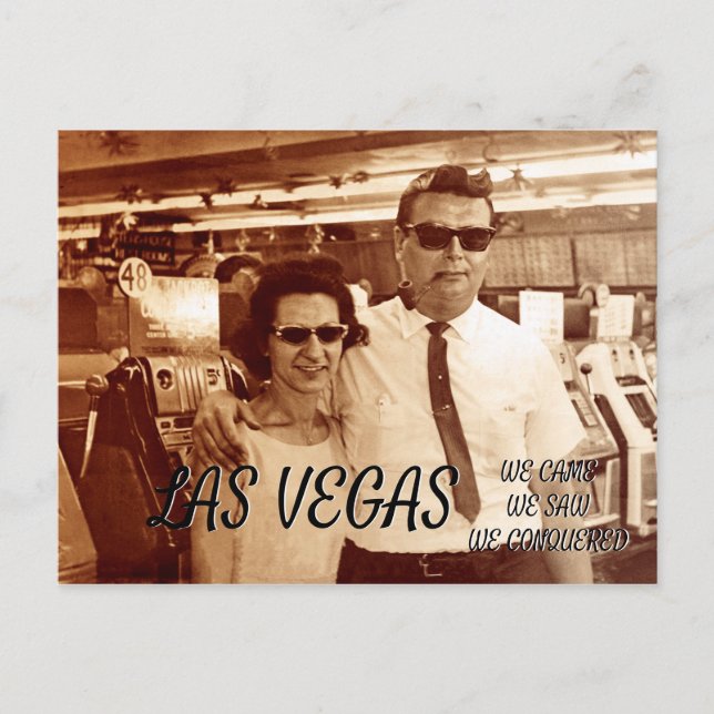 LAS VEGAS FUNNY 1960'S COUPLE CRAZY HAIR MAN NERD HOLIDAY POSTCARD (Front)