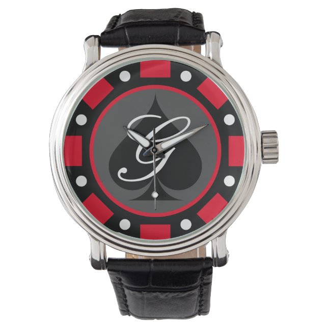 Las Vegas gambling poker chip token custom men's Watch (Front)