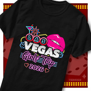 Las Vegas Girls Trip 2026 Pink Lips Sign Casino T-Shirt