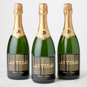 Las Vegas Glam Wedding Personalised Gold & Black Sparkling Wine Label