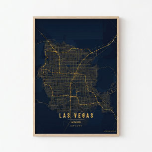Las Vegas Gold Poster Print Nevada Map Wallart