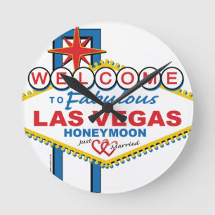 Las Vegas Honeymoon retro Round Clock