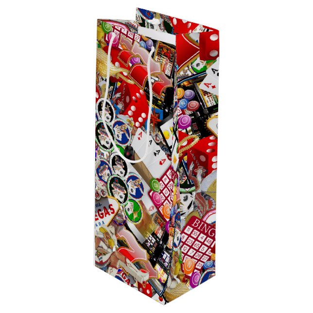 Las Vegas Icons ~ Gamblers Delight Wine Gift Bag (Front Angled)