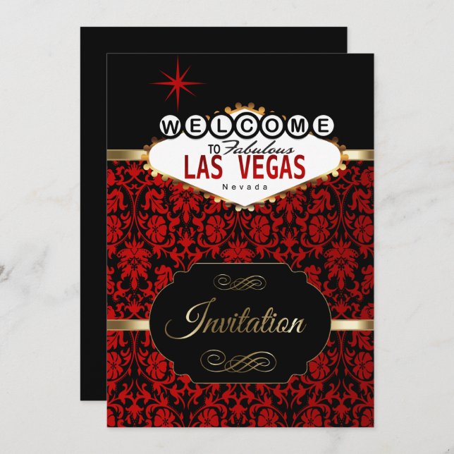 Las Vegas in Red Damask | Party Invitation (Front/Back)