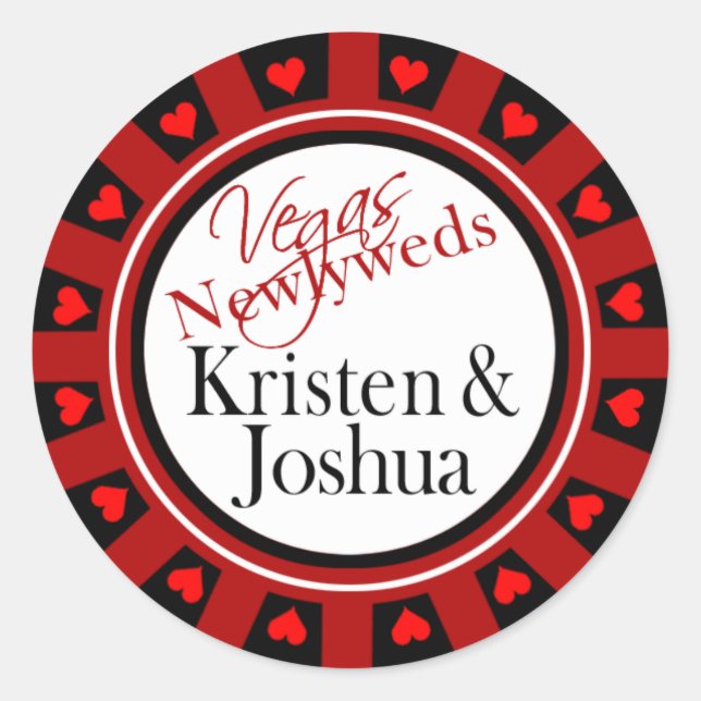 Las Vegas Kristen & Josh Casino Chip Envelope Classic Round Sticker (Front)