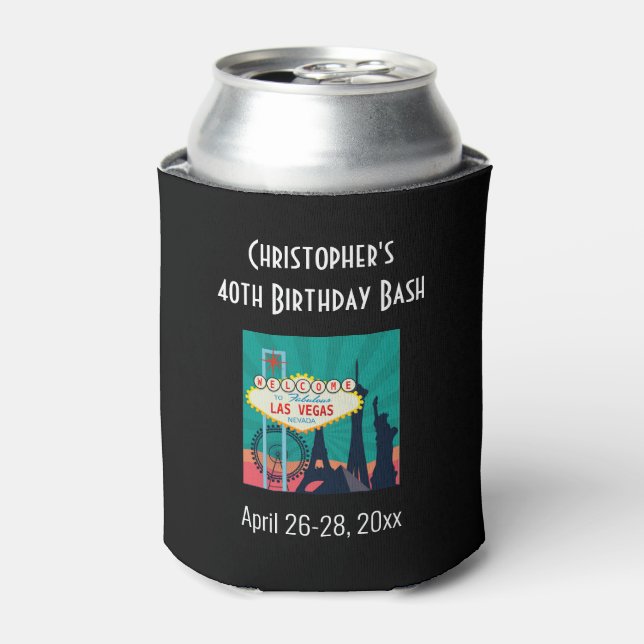 Las Vegas Landmark Birthday Party Trip Favour Can Cooler (Can Front)