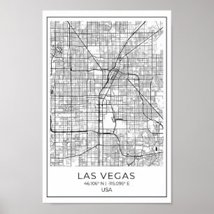 Las Vegas Map - Las Vegas Black and White Map  Poster