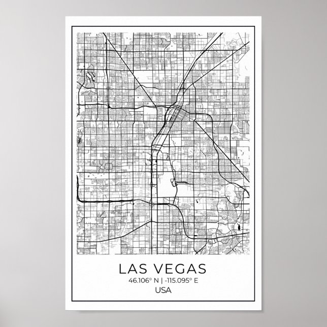 Las Vegas Map - Las Vegas Black and White Map  Poster (Front)