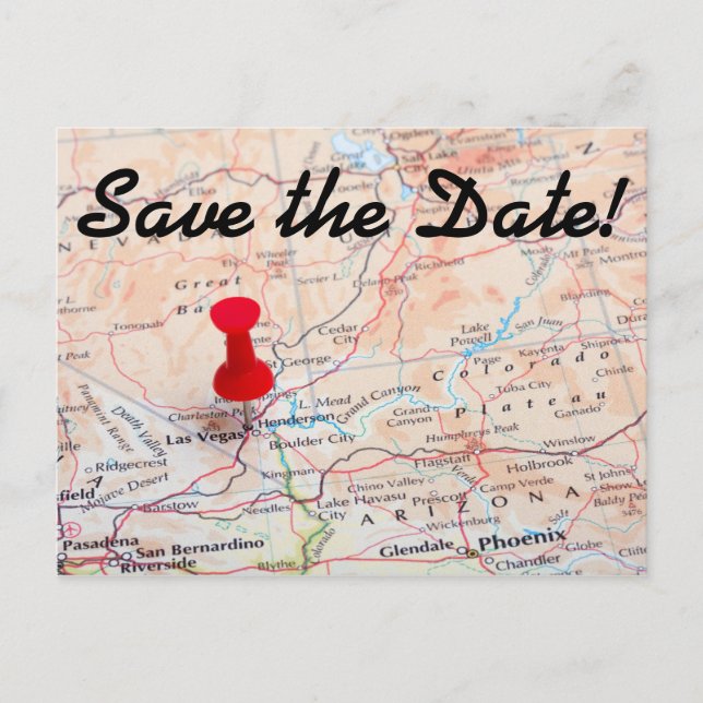 Las Vegas Map Pin Save the Date Announcement Postcard (Front)