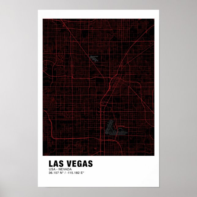 Las Vegas Map Poster - Nevada Black & Red Map  (Front)