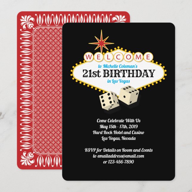 Las Vegas Marquee Birthday Party Invitation (Front/Back)
